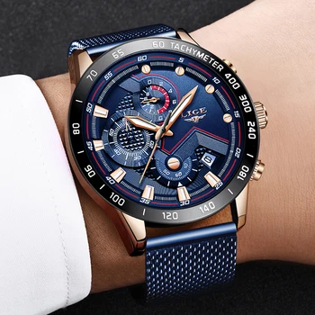 LIGE Modne męskie zegarki najlepsze marki luksusowy zegarek Kwarcowy zegarek niebieski zegarek mężczyźni wodoodporny sportowy chronograf Relogio Masculino