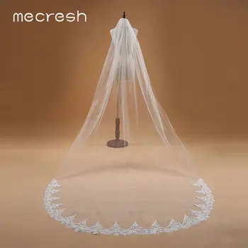 Mecresh Ivory Lace Bridal suknie ślubne welony jednowarstwowa aplikacja długi tiul Mariage Chapel welon z grzebieniem damskie akcesoria 3m VTS002
