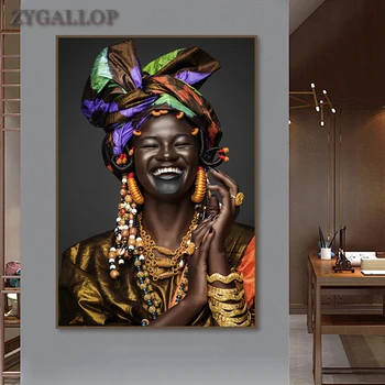 Narodowy styl czarna kobieta płótno Malarstwo na ścianie afrykańska sztuka plakaty i reprodukcje ścienne obrazy do dekoracji salonu