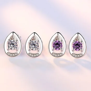 925 srebro próby Water Drop Design błyszczące kryształowe kolczyki dla kobiet biżuteria prezent na Urodziny Hurtowa dostawa upadku