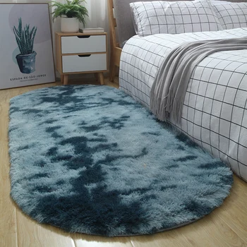 Owalny dywan do sypialni skandynawski prosty gruby pluszowy dywan salon maty łóżko gradientu dywan dziecięcy pełzanie dywan La alfombra