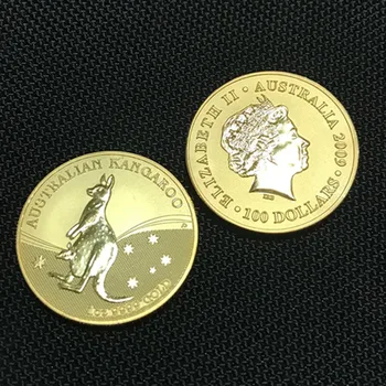2 szt niemagnetyczny australijski ikonę Kangroo 2009 24K obecnie pozłacany podłogowa 1 uncja 32,6 mm Elizabeth kolekcjonerska artystyczna moneta sourvenir