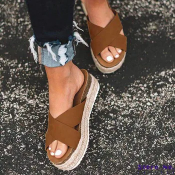 Złote buty na koturnie damskie эспадрильи sandały letnie buty 2019 kapcie Chaussures Femme sandały na platformie rozmiar 43 sandalia